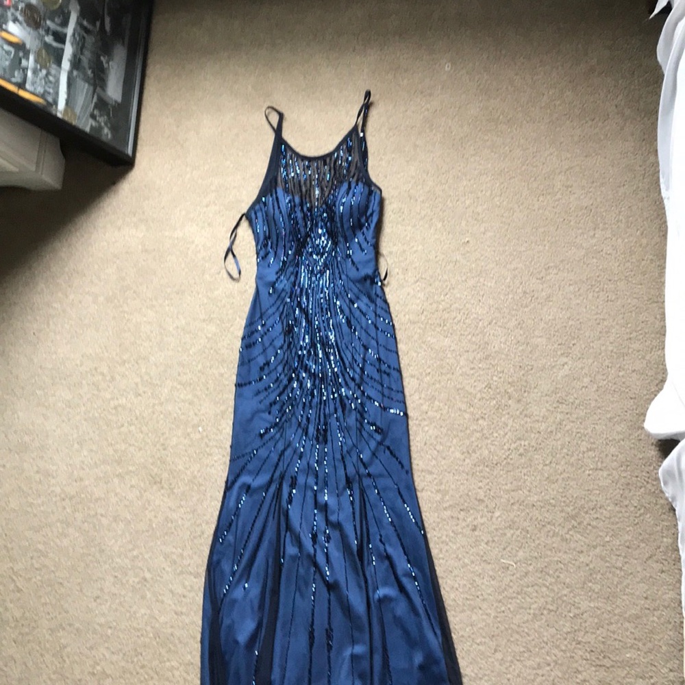 Navy Blue Detailed Prom Dress